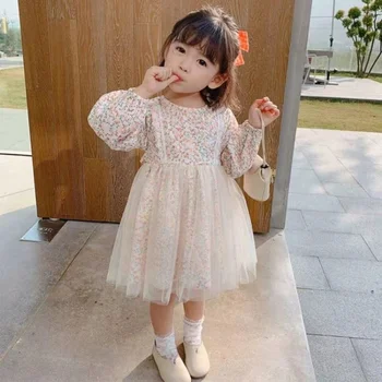 Korėjos Mergaičių Pavasario Drabužių Mados Suknelė Nauja Vaikų Gėlių Sijonas Baby Princess Pettiskirt Mados