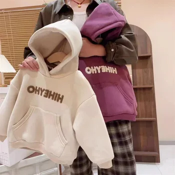 Korėjos Rudens Žiemos Kūdikių Mergaitės, Hoodies Medvilnės Pluoštas Laišką Prarasti Vaikų Mergaičių Marškiniai Kišenėje Šiltas Vaikų Mergaičių Megztiniai