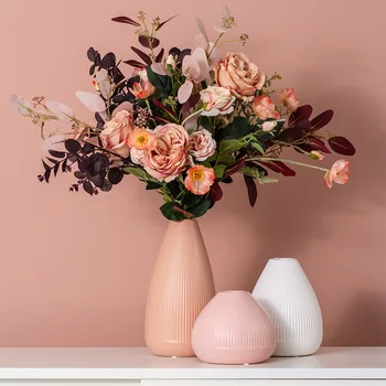 Kūrybos dryžuotas keramikos vaza Šiaurės kambarį miegamasis gėlių kompozicijų džiovintų gėlių dekoracija stalo didelio skersmens gėlių
