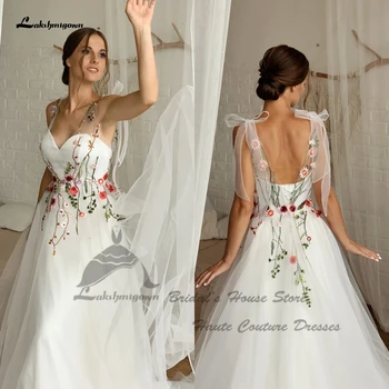 Lakshmigown Gėlių Nuotakos Vestuvių Suknelė Nėriniai Atgal 2023 Vestiti Donna Plius Dydis Moterų Paplūdimio Vestuvių Suknelės