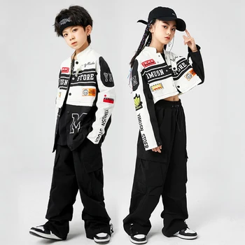 Mados Long Rankovėmis Striukė Krovinių Kelnės Kostiumas Vaikams Džiazo Šokio Kostiumai Berniukams Streetwear Merginų Hip-Hop Šokių Drabužius DQS13209