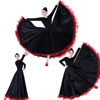 Mados Plius Dydis Čigoniško Stiliaus Moteriška Ispanų Flamenko Sijonas Veiklos Pilvo Šokio Kostiumai Pynimas Nėrinių Suknelė Komandos Pasirodymas