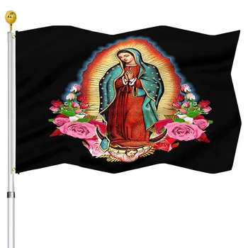 Mergelės Marijos Our Lady of Guadalupe Vėliavos Namų Patalpų Veranda, Sodas Už Šaligatvio Poliesteris Reklama su Žalvario Grommets, Moterims, Vyrams