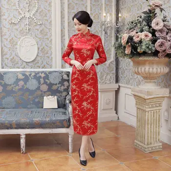Moteris Suknelė Naują Atvykimo Tradicinę Kinų Stiliaus ilgomis Rankovėmis Cheongsam vakarinę Suknelę Qipao S M L XL XXL