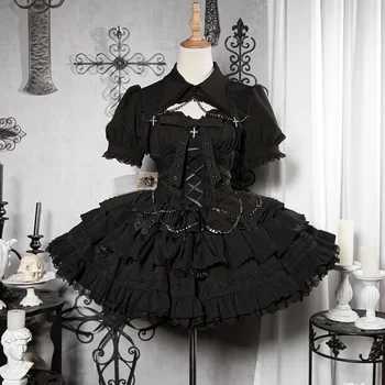 Moterų Derliaus Y2k Tvarstis Princesė Dress Viktorijos Gothic Lolita Jsk Suknelė Japonijos Merginos Estetinės Punk Stiliaus Mini Šalis Suknelė