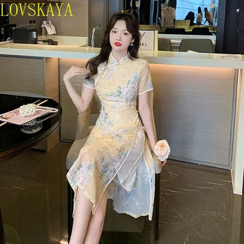 Naujas elegantiškas ir retro stilių, pagerinti tradicinės Kinų trumpas rankovėmis suknelė, šiuolaikiniai moteriški drabužiai