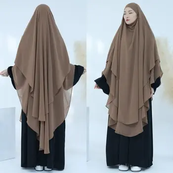 Naujas Extra Long Khimar Dviejų Sluoksnių Šifono Musulmonų Niqab Skarelė Malda Šalikai, Šaliai, Kaklaskarės Dubajus Turkijos Islamo Drabužių Hijabs Ramadanas 2024