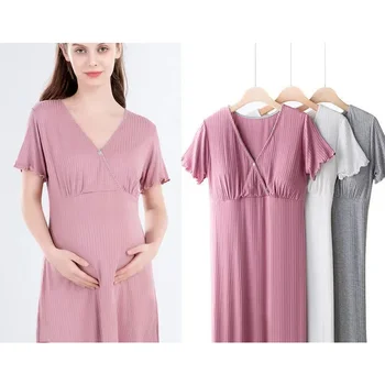Naujas Krūtimi Suknelės Medvilnės Mados Motinystės Pijama Maternidad Nėščių Moterų Suknelė Vasarą Po Gimdymo Slaugos Drabužiai