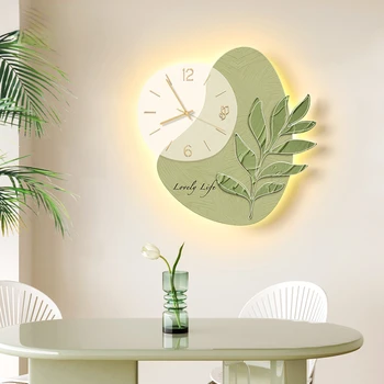 Naujas Led Žibintai, Dekoratyvinis Dažymas Sieninis Laikrodis Kambarį Apdailos Išjungti Sieninis Laikrodis Švyti Žalia Lapų Modernaus Dizaino Sieninis Laikrodis