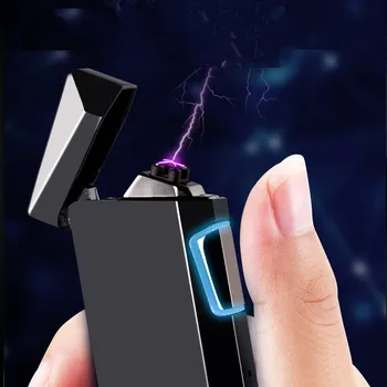 Naujas Metalo Dvigubai Arc Touch Jutikliai, Elektros Lengvesni USB Įkrovimo Plazmos Lauko Vėjo Lengvesni Vyrų Dovana