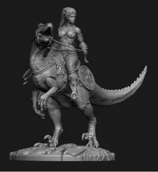 Naujas Nesurinkti 1/24 75mm senovės fantazijos moteris kariai ir dinozaurų Dervos Pav Unpainted Modelio Rinkinys