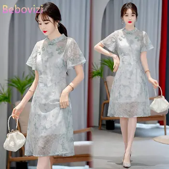 Naujas Vintage Trumpas Rankovės Cheongsam Kinijos Tradicinės Qipao Suknelė Moterims Drabužių