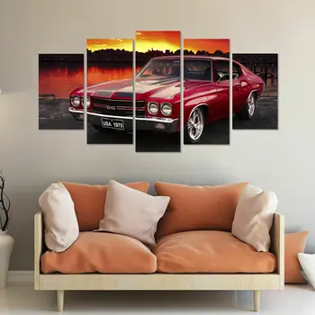 Ne Įrėminti 5 vnt Vintage Red Chevelle SS Automobilių HD Modulinės Sienos Menas Drobė Plakatai, Nuotraukos, Paveikslai, Namų Dekoro Kambarį