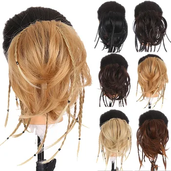 Nepatogus Bun Plaukų Gabalas Moterims 7 Colių Elastinga Tousled Nerijos Chigon plaukai surišti į uodegą Plėtiniai