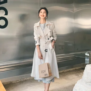 Neperšlampamo apsiausto Moterų Rudenį Naujų Classic High-end korėjos Stiliaus Britų Stiliaus Nėrinių-up Elegantiškas Paltas