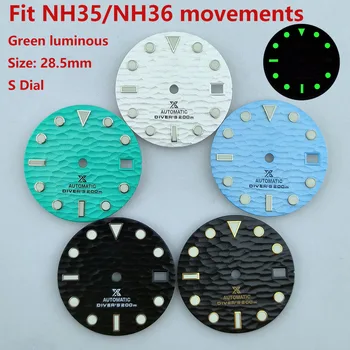 NH35 NH36 dial 28,5 mm Watch dial S dial žalios šviesos rinkimo Tinka NH35 NH36 judėjimo žiūrėti, priedai, Laikrodžių taisymo įrankis
