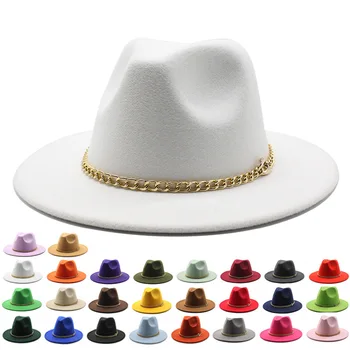 Paprastas grandinės fedora skrybėlę moterų balta platus kraštų vilnonių džiazo top hat rudens ir žiemos klasikiniai vyriški baltaskruostė skrybėlę didmeninės