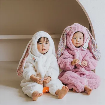 Pavasario Kūdikių Mergaitės Berniukai Triušis Romper Naujagimių vientisas Jumpsuit Gobtuvu Pižama Berniukams Pliušinis Homewear Komplektus Kūdikių Kostiumas