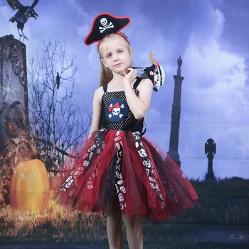 Piratų Tutu Suknelė Mergaitėms Helovinas Kostiumas Vaikų Šalis Suknelės Baby Girl Fancy Dress Vaikų Cosplay Kaukolė Modelio Suknelė