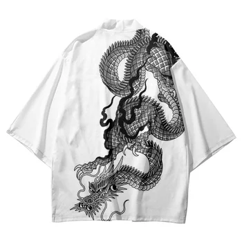 Plus Size 6XL Japonijos Tradicinių Dragon Spausdinti Kimono Cosplay Samurajus Haori Obi Moterų, Vyrų Megztinis Paplūdimio Yukata Azijos Drabužiai