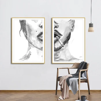 Rūkymas Žmogus Akvarelės Paveikslai Tapyba Black & White Seksualus Nuogas Moters Krūtinės Šiuolaikinio Abstraktaus Meno Sienos Nuotraukas Miegamasis Namų Dekoro