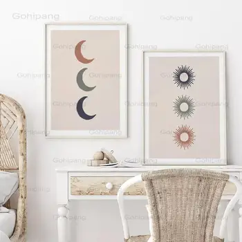 Saulės ir Mėnulio Drobės Tapybos Šiaurės Plakatas Abstrakčiai Triple Boho Sienos Meno Spaudinius Lova Namų Dekoro Sienos Nuotraukas be Rėmelio