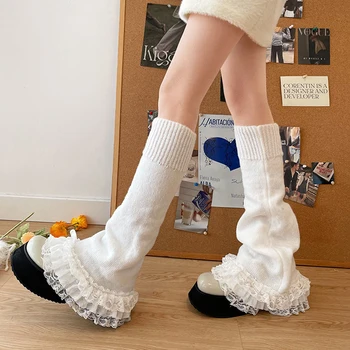 Senovinių Nėrinių Kojų Šildytuvus Saldus Japonų Kojos Virš Kelių Kojinės Žiemą Šiltas Megztiniai Y2K Koja uždengia Harajuku Įkrovos Rankogaliai JK Lolita Kojinių