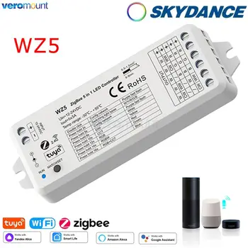 Skydance Tuya Zigbee WZ5 LED Valdiklis DC 12V 24V 15A 5 in 1 RGB BMT RGBW RGBCCT LED Juostos Valdiklis RF 2.4 G Wifi Smart Home