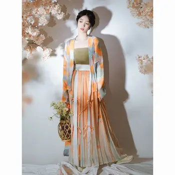 Song Dinastija Pagerėjo Hanfu Moterų Orange Širdies Ruyi Orlaivių Rankovės Vasaros Stiliaus Kinijos Han Autentiški Elementai