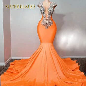 SuperKimJo Oficialus Suknelės, Puošnios Bžūp Rankovėmis Prom Dresses 2023 Orange Kuklus, Elegantiškas Undinė Promenadzie Suknelė 2024 Šalis Suknelė