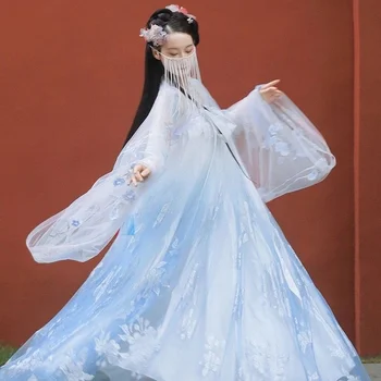 Tradicinis kinų Princesė Hanfu Suknelė Moterims mielas Nėriniai Siuvinėjimo Cosplay Pasakų Senovės Drabužius Lady Senovinių Šokių Grupė Dres