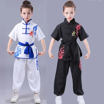 Tradicinės Kinijos Wushu Kostiumas Berniukams, Mergaitėms Vaikas Tai Chi KungFu Uniformas Trumpas ilgomis Rankovėmis Kostiumai Kovos Menų apranga