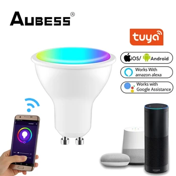 Tuya Wifi Smart GU10 Lemputė, Prožektorius RGB+BMT 100-240V 4W Pritemdomi LED Light Bulb Balsu Per Alexa 