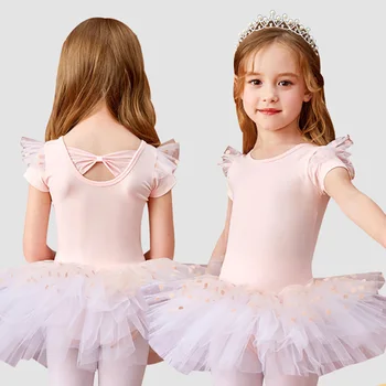 USHINE Vaikams Baleto Tutu Suknelė-Ballerina Šalies Blizgančiais Gėlių Kostiumas Mergaitėms Bodysuit Baleto Sijonas