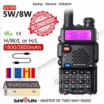 UV-5R Baofeng 5W 8W Walkie Talkie Tipo Baterija, C USB 3800 mAh UHF VHF Dual Band Karinės 10 KM Kumpis Du Būdu Radijo imtuvai FM UV-82 UV-16