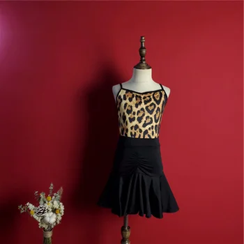 Vaikai Lotynų Šokių Suknelė Praktikos Suknelės Leopard Lotynų Veiklos Moterų, Mergaičių Spandex Konkurencijos Tyrimo Šokių Sijonas