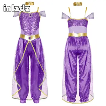 Vaikų Mergaičių Halloween Arabijos Princesė Cosplay Kostiumų Karnavalas Etapo Rezultatus Fancy Dress Up Jumpsuit Bodysuit Komplektai