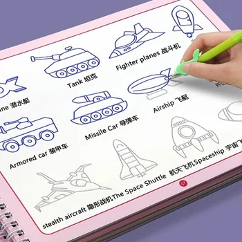 Vaikų piešinių Knygos 3D Groove Daugkartinio naudojimo Švietimo Montessori Žaidimai Magija Knygos Smalsu Copybook Rašau Praktikos Knyga