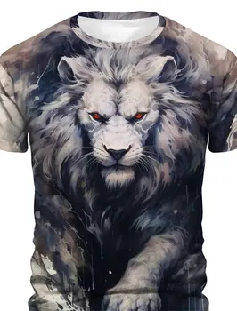 Vasaros Derlius T shirt Vyrams Liūtas Grafika 3D Spausdinimo Mados Trumpas Rankovės marškinėliai, vyriški Drabužiai, Negabaritinių marškinėliai Streetwear