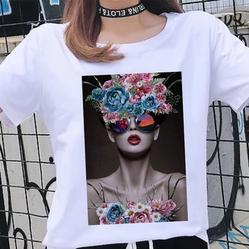 Vasaros Mados seksualus grožio gėlių spausdinti moterų marškinėliai Harajuku moterų estetika marškinėliai atsitiktinis viršūnes Hipster Marškinėlius drabužiai