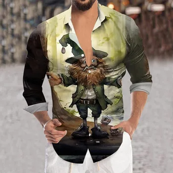 Vyrai StPatricks Dieną 3D Skaitmeninio Spausdinimo Mados Spausdinti Atvartas ilgomis Rankovėmis Marškinėliai Viršuje Meno 3d Skaitmeninio Spausdinimo Europos Amerikietiško Stiliaus