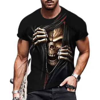 Vyrų Kaukolės Klasikinis Kaukolė Mirties Atveju 3D spausdintą Modelio Ilgis Leher-o Aukščiausios Klasės Vyrų Rankos Vasaros Atsitiktinis Mados T-shirt