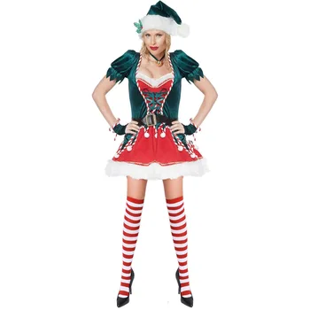 Ye ' s Halloween Kalėdų moteris, mergina elfin suaugusiųjų žalia Kalėdų Senelio elfas etapo rezultatus Kalėdų eglutė cosplay kostiumas