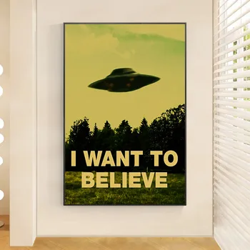 Šiuolaikinės Drobė Paveikslų Noriu Tikėti Užsienietis UFO Kraštovaizdžio Plakatai Sienos Menas Nuotraukas Kambarį Namo Apdaila Cuadros