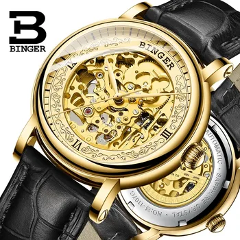 Šveicarija Binger Už Mens Watch Automatinis Mechaninis Laikrodis Safyras Japonijoje Miyota Skeletas Reloj Hombre Orologio Kol Saati