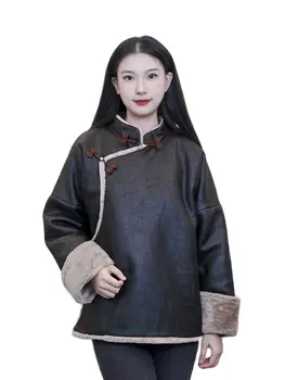 Žiemos Tautinių drabužių Azijos derliaus Kostiumas ilgomis rankovėmis stovėti apykaklės viršaus moterims rytų elegantiškas švarkas